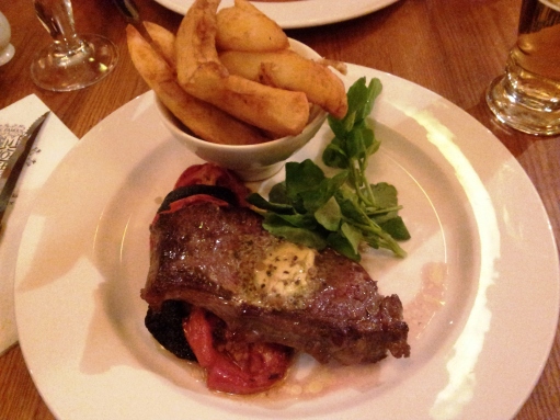 Steak and Chips at Sam's Chop House restaurant, Manchester