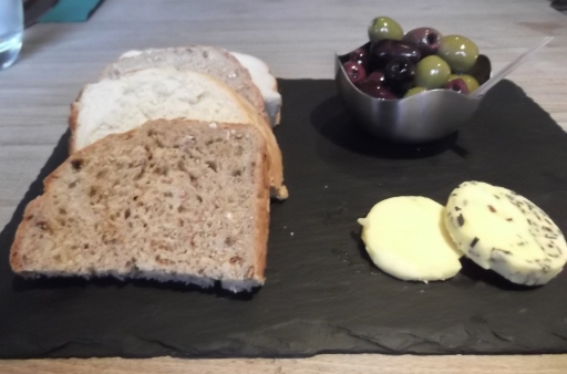 Bread and olives at The Wig and Pen, Sheffield
